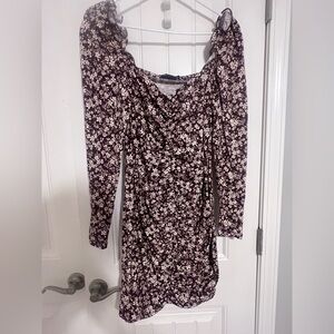 ASOS Brown and White Off the Shoulder Puff Sleeve Dress